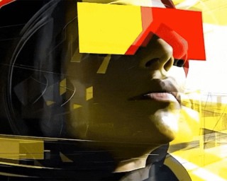 Dynamische abstrakte Darstellung mit geometrischen Formen und kräftigen Farben.