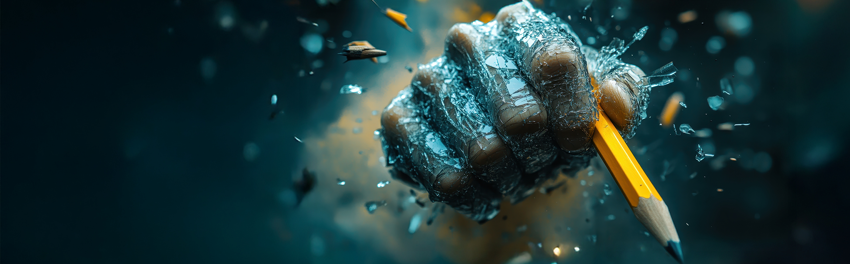 Ein abstraktes Bild einer Hand, die einen Bleistift hält, dynamisch dargestellt..